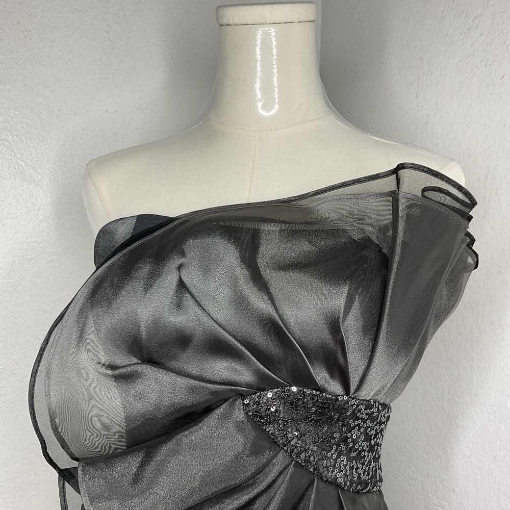 Vintage Betsy & Adam Strapless Gunmetal Mini Dress Size 10 – Metallic Party Glam - Picture 3 of 13